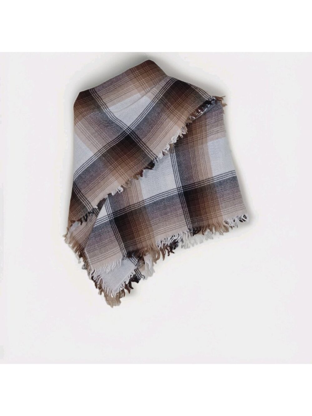 Plaid Blanket Scarf Women Oversized Fringed Shawl Wrap Brown Tan Cream Cozy Fall